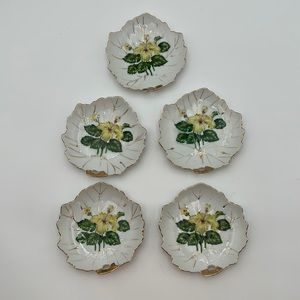 Trinket Dish, NASCO, Leaf Shaped White Hibiscus, Vintage set of five